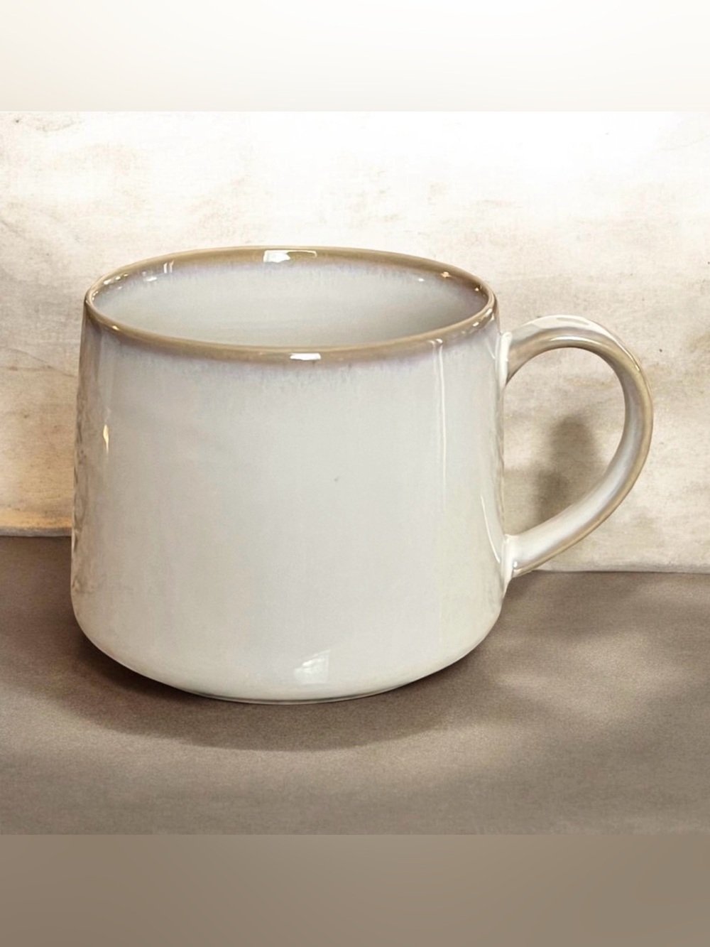 Starbucks Mug Stoneware Pottery Glazed White-cream/beige Khaki Trim 10oz